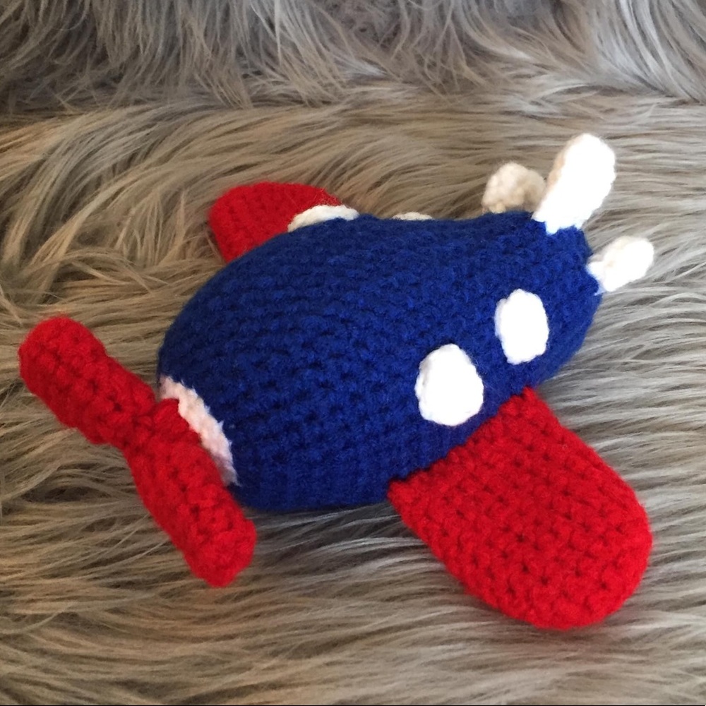 NEW Crochet Handmade Amigurumi Red, White and Blue Plane